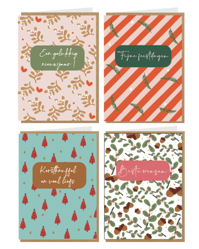 Mailbox - Kaarten Kerstbox - 8 stuks, 4 designs