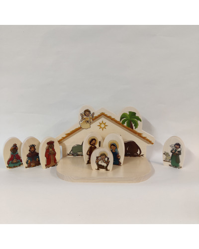 La Com - NO/38-2 Kerststal hout + 7 figuren